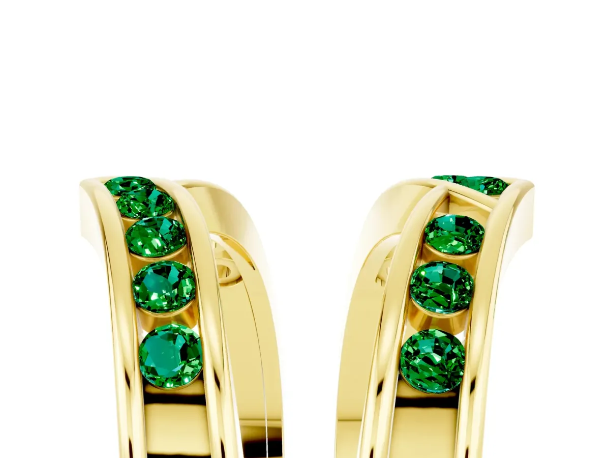 Round Emerald Channel-Set Chevron Band Yellow gold