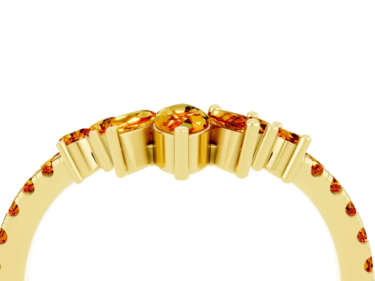 Chevron Marquise and Round Citrine Open Band with Prong Setting Yellow gold