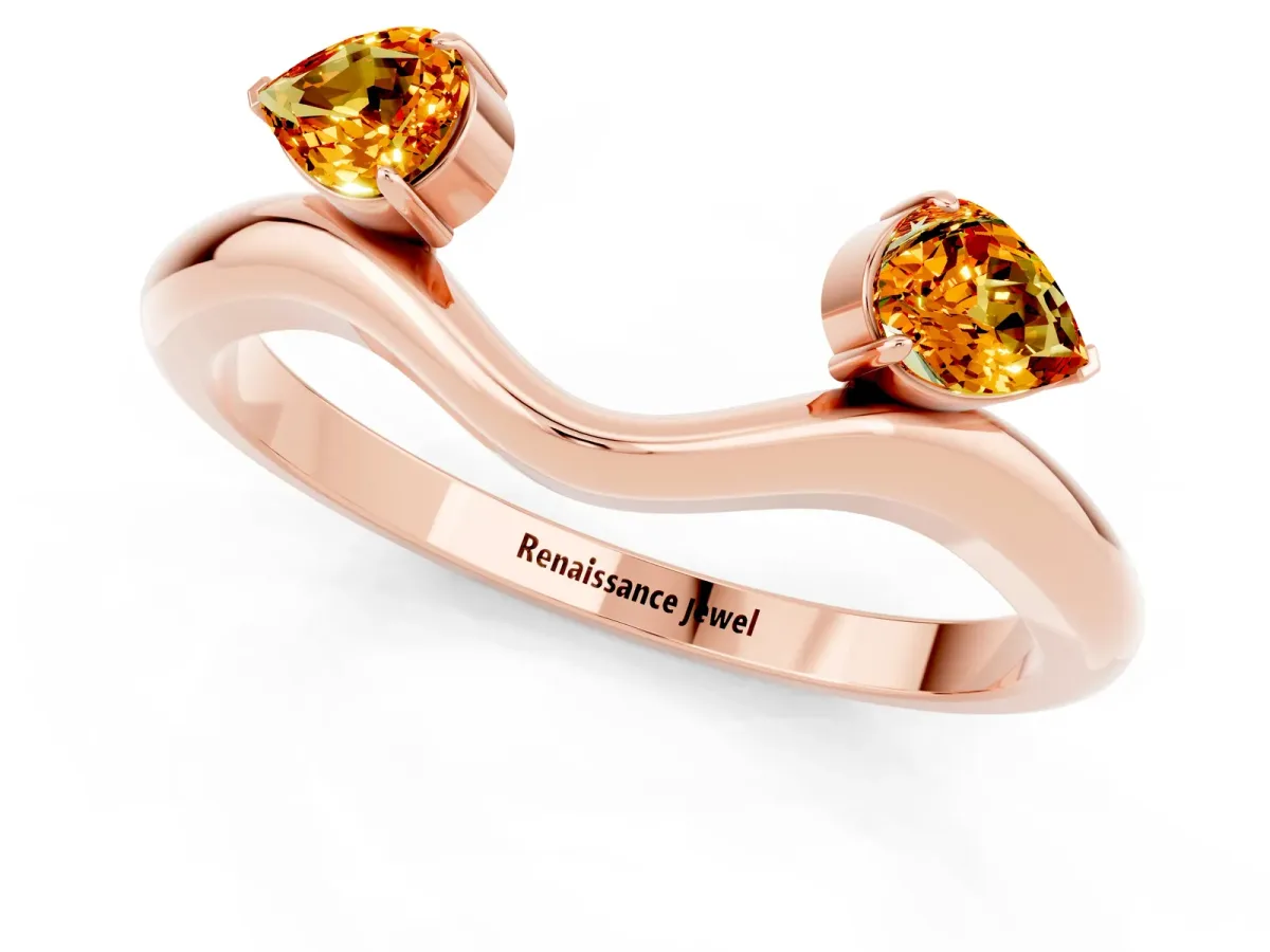 Pear Cut Citrine Two-Stone Open Band Ring with Prong Setting Rose gold