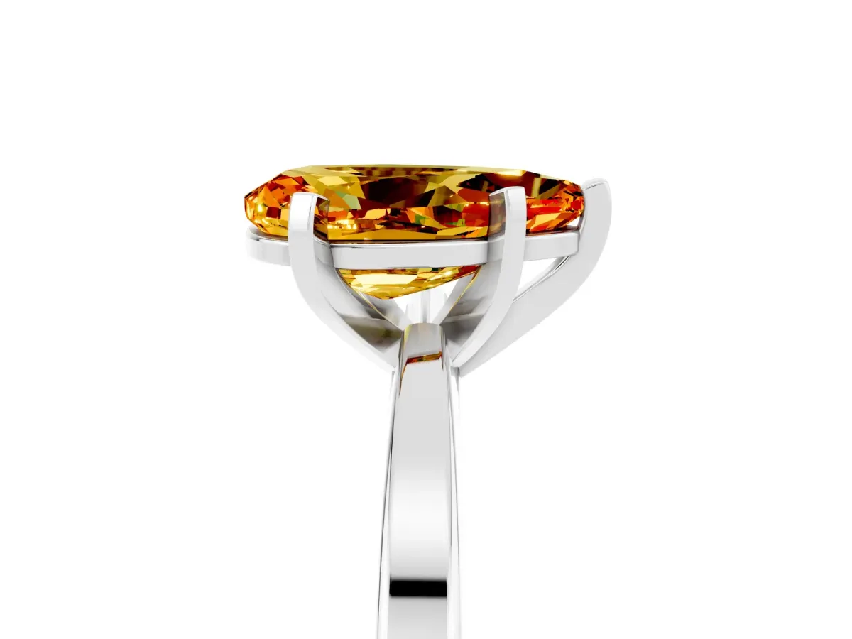 Pear Cut Citrine Solitaire Engagement Ring with Classic Band and Four-Prong Setting Silver