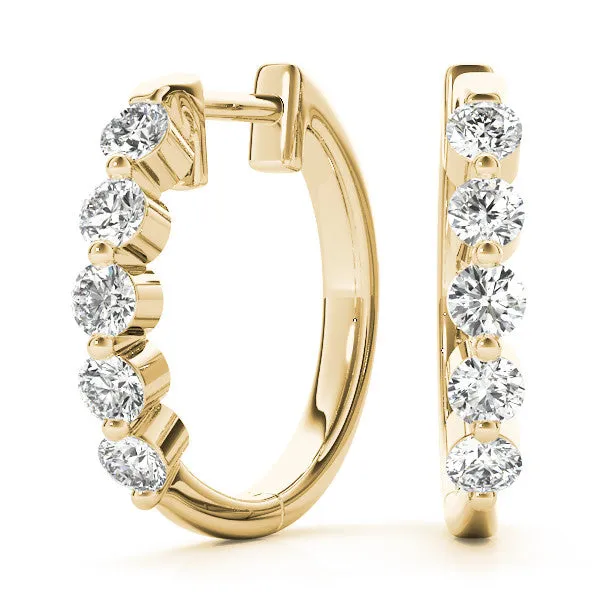 Round Diamond Prong-Set Hoop Earrings Yellow gold