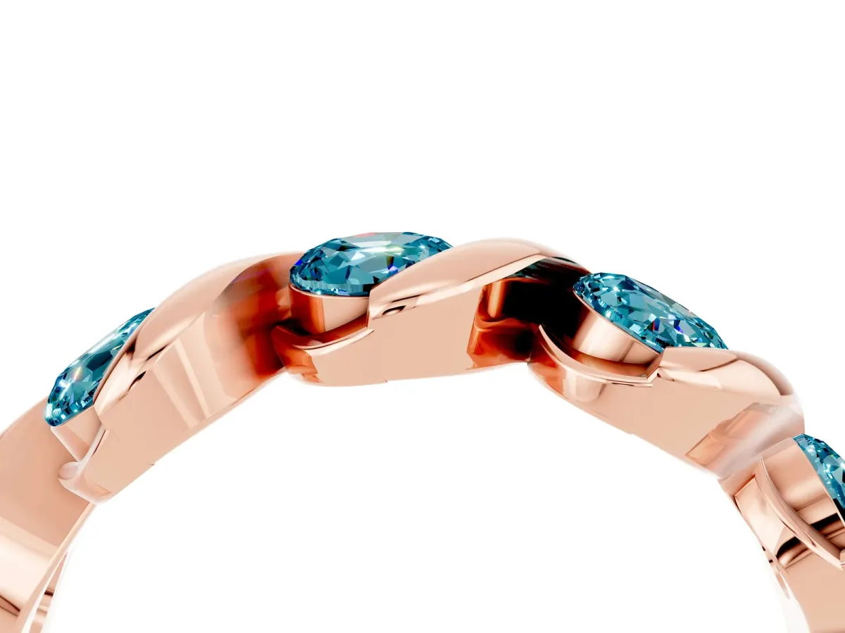 Round Blue Topaz Wave Band with Channel Setting and Shared Prongs Rose gold