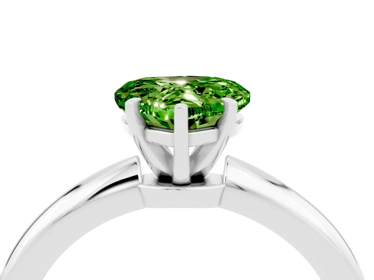 Heart Cut Peridot Solitaire Ring with Six-Prong Setting and Classic Band Silver