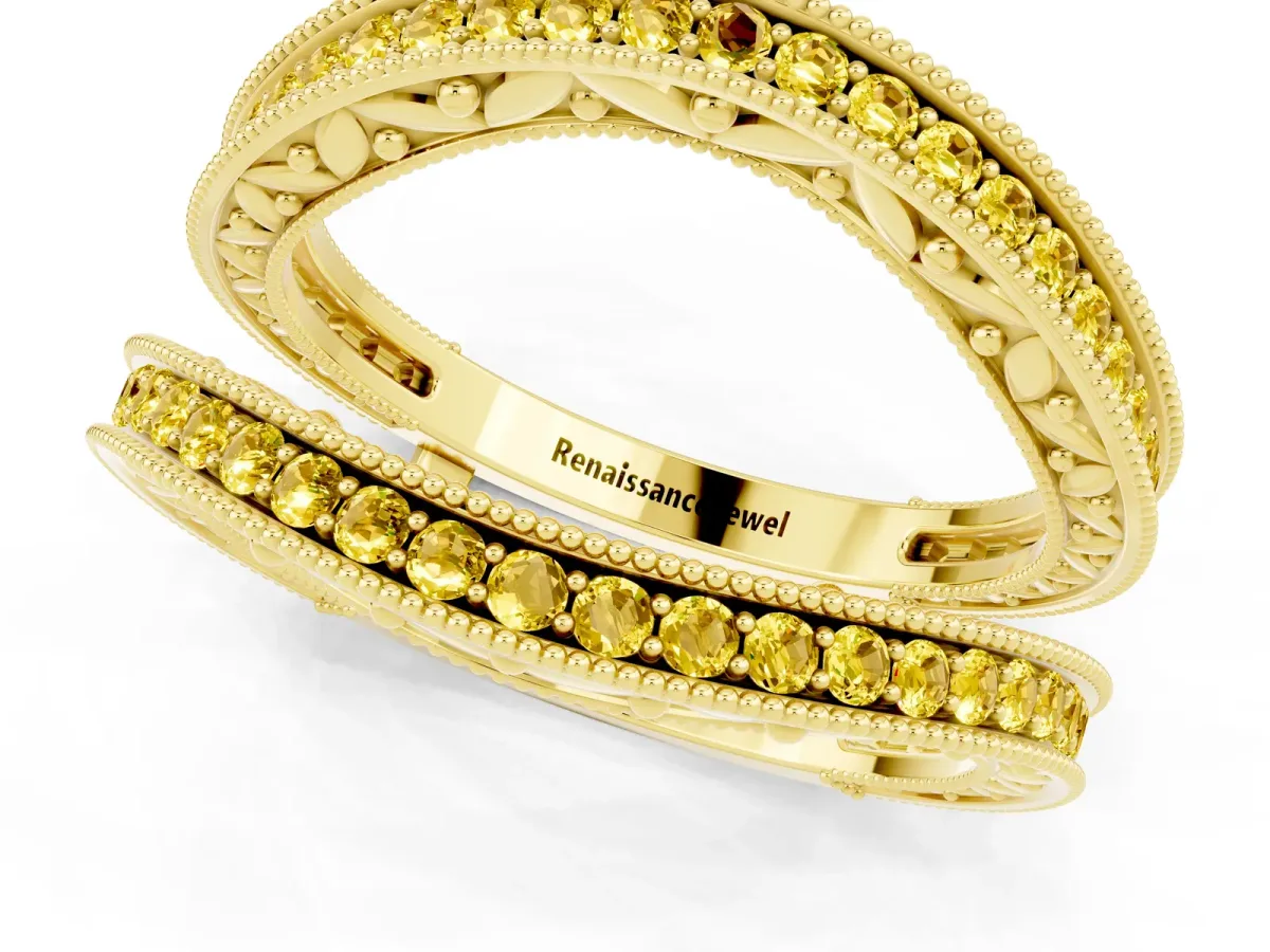 Round Yellow Sapphire Milgrain Eternity Band with Channel Setting Yellow gold