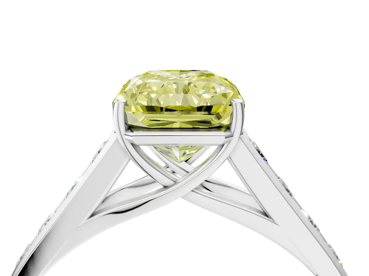 Fancy Yellow Radiant Cut Solitaire Channel-Set Diamond Engagement Ring with Four-Prong Setting Platinum