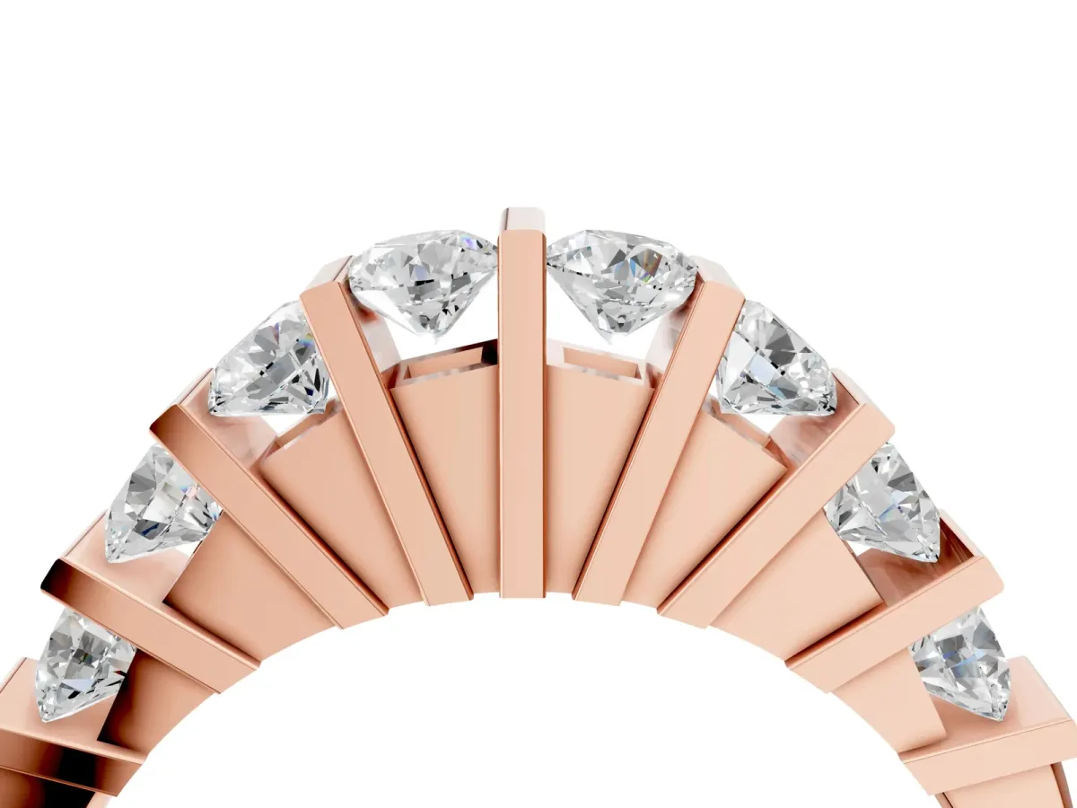 Channel Set Round Diamond Half Eternity Band with Bar Prong Setting Rose gold