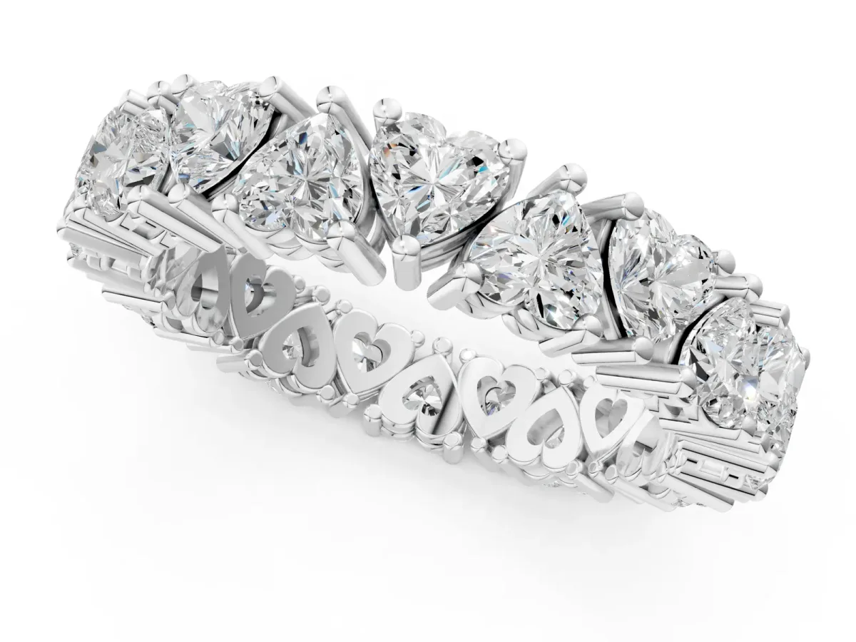 Heart Cut Eternity Band with Shared Prong Setting Silver