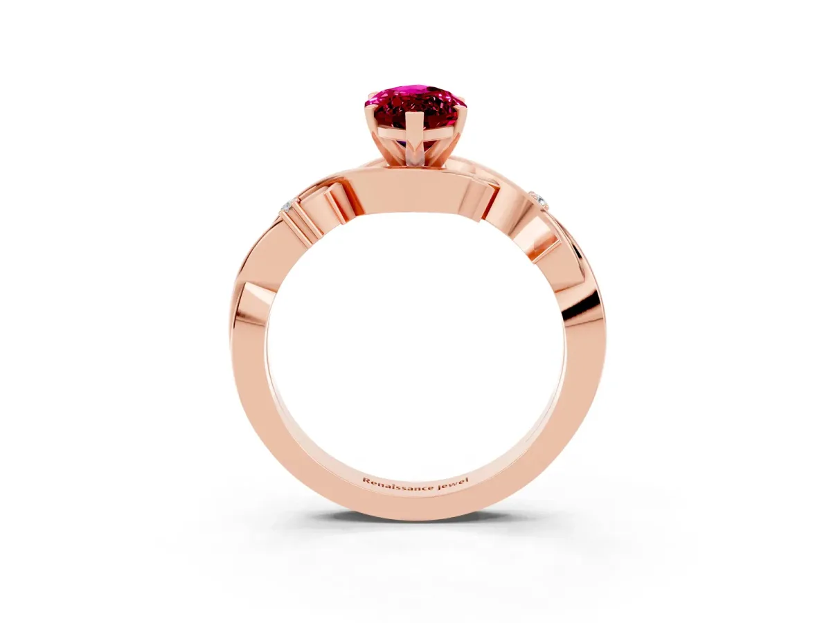 Marquise Cut Garnet Solitaire Ring with Twisted Band and Prong Setting Rose gold