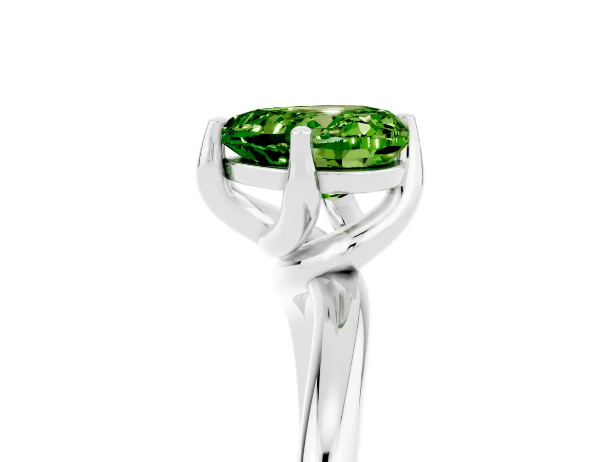 Heart Cut Peridot Solitaire Engagement Ring with Four-Prong Setting and Classic Band Silver