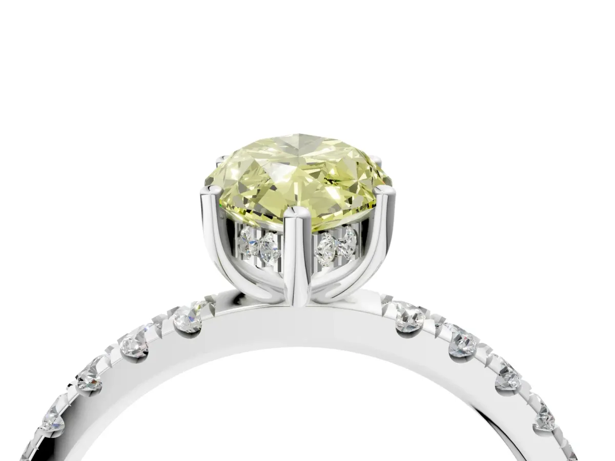 Fancy Yellow Marquise Cut Diamond Pave Band Solitaire Ring with Round and Prong Setting Silver