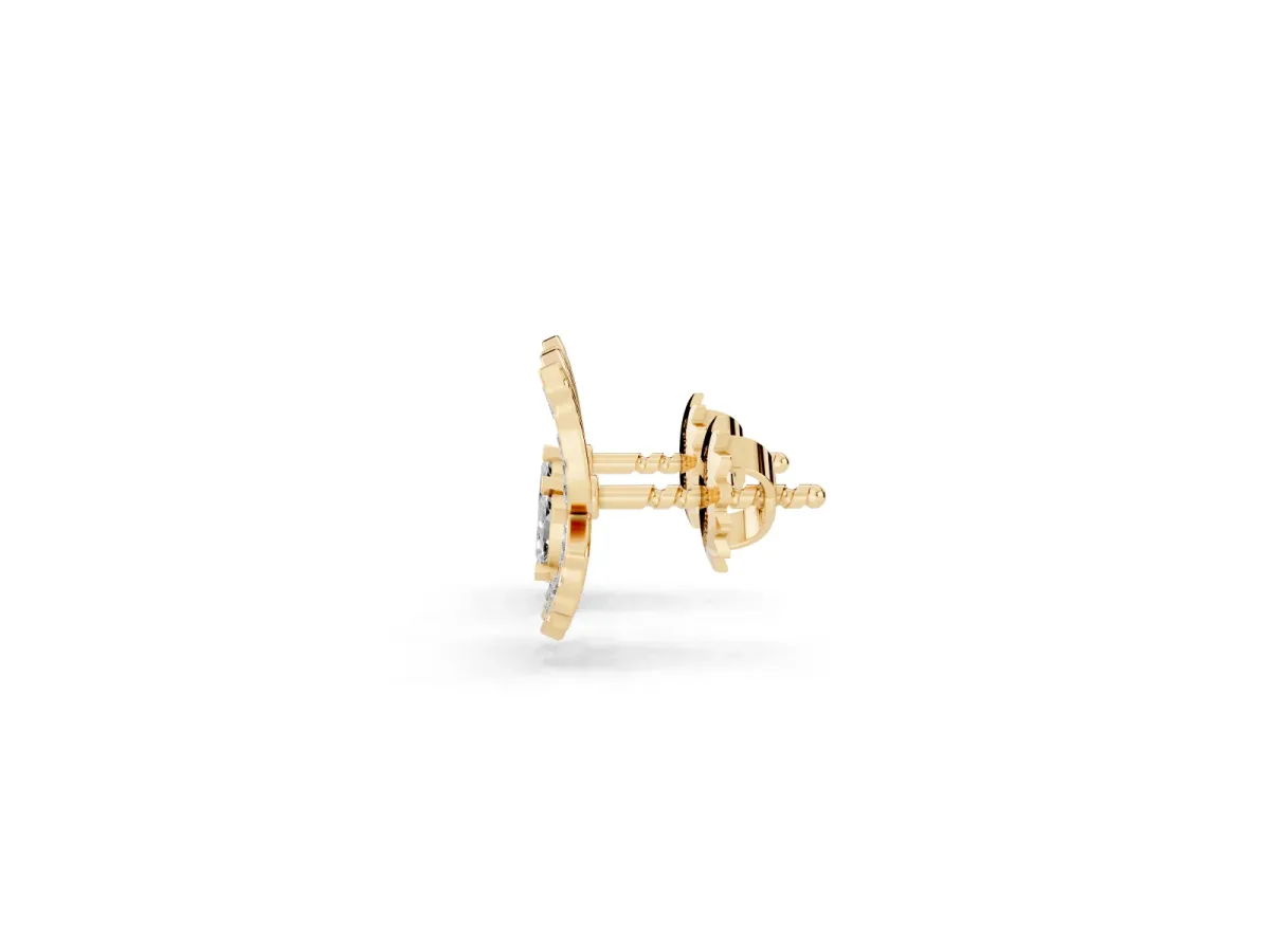 Round and Marquise Diamond Flutter Butterfly Stud Earrings Yellow gold