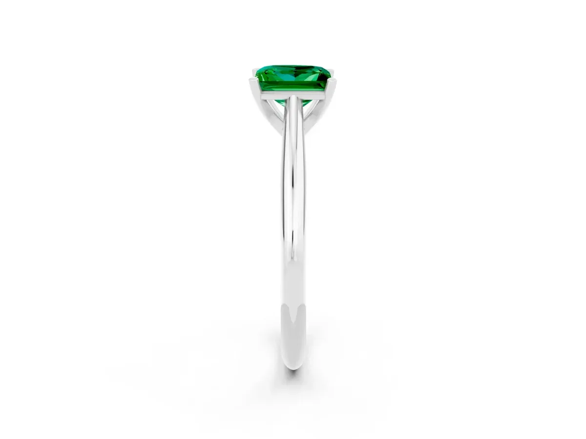 Princess Cut Emerald Solitaire Engagement Ring with Cathedral Setting and Four-Prong Mount White gold