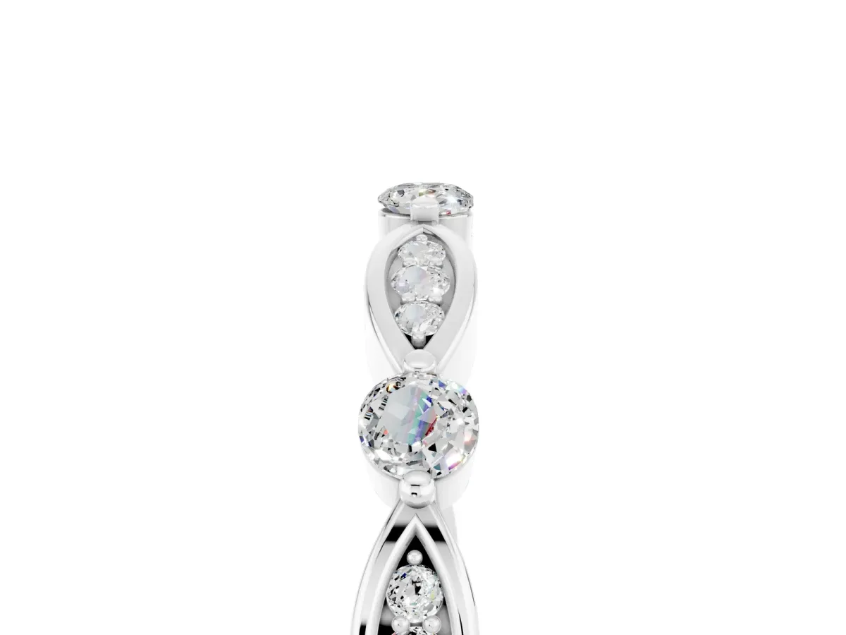 Marquise and Round Moissanite Milgrain Band with Bezel Setting Platinum