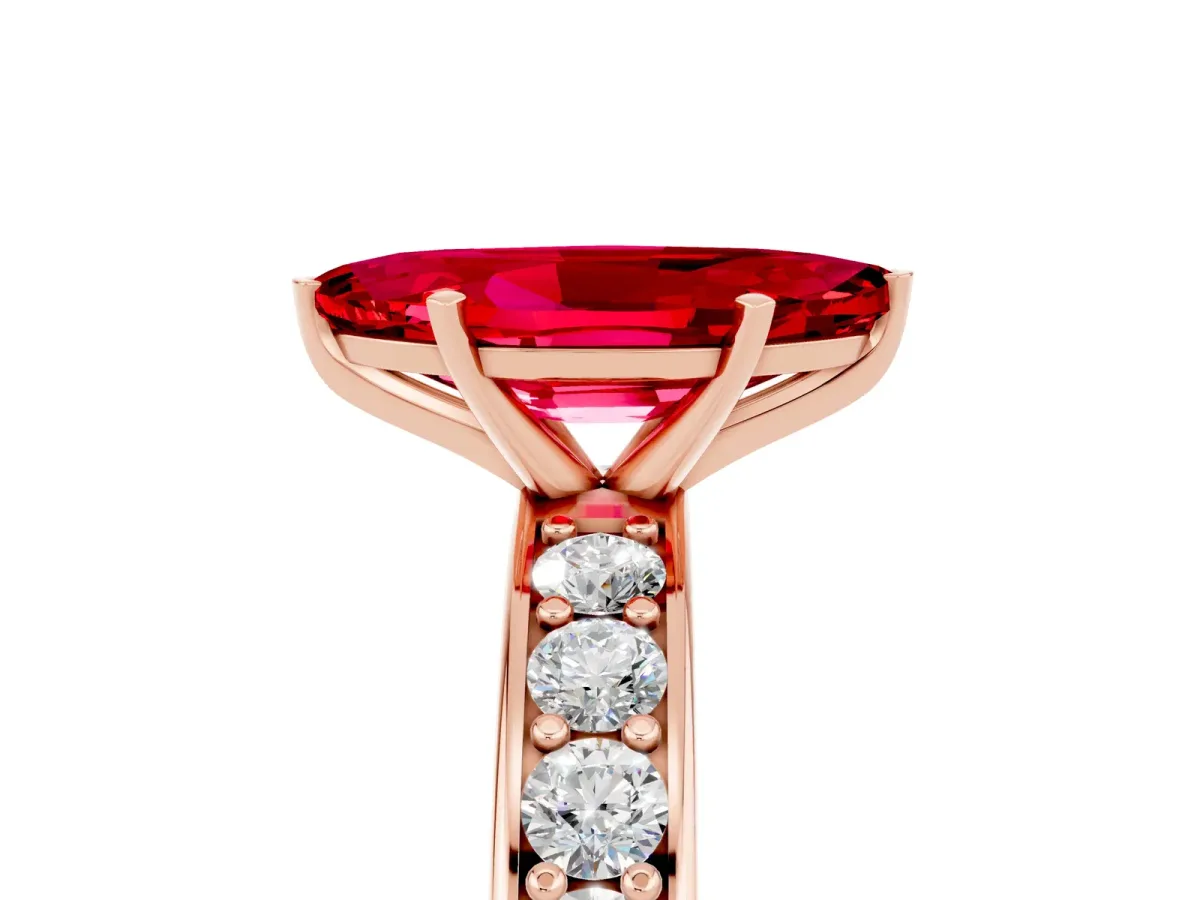 Marquise Cut Ruby Engagement Ring with Channel Set Round Band and Prong Setting Rose gold