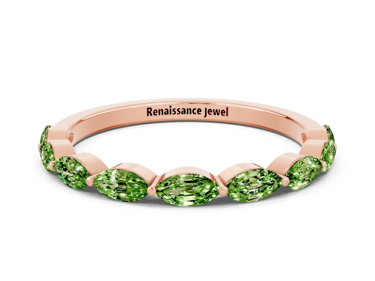 Marquise Peridot Half Eternity Band with Prong Setting Rose gold
