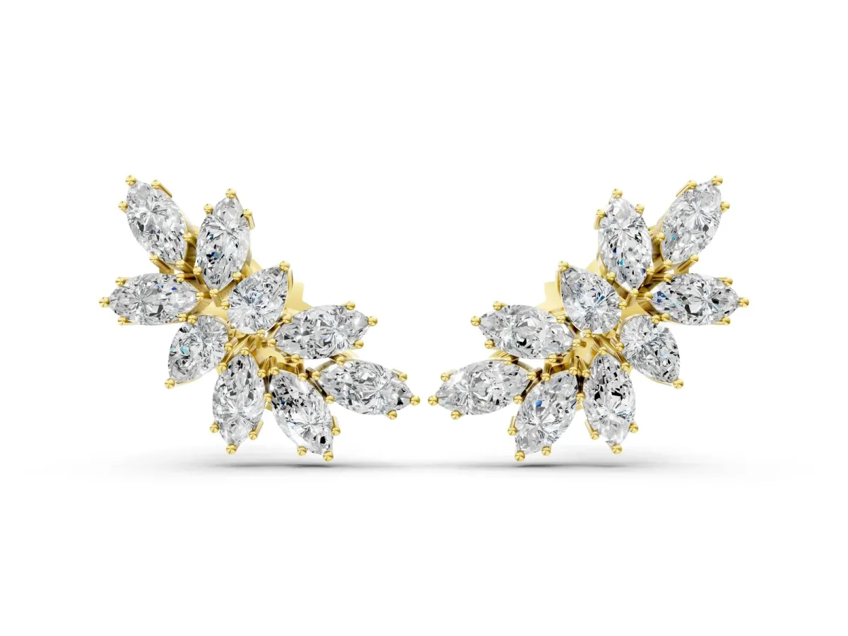 Pear and Marquise Diamond Cluster Stud Earrings Yellow gold