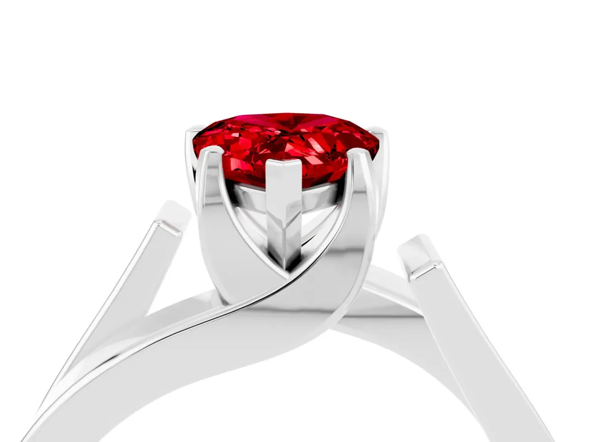 Modern Tension Set Pear Cut Ruby Solitaire Wide Band Ring White gold