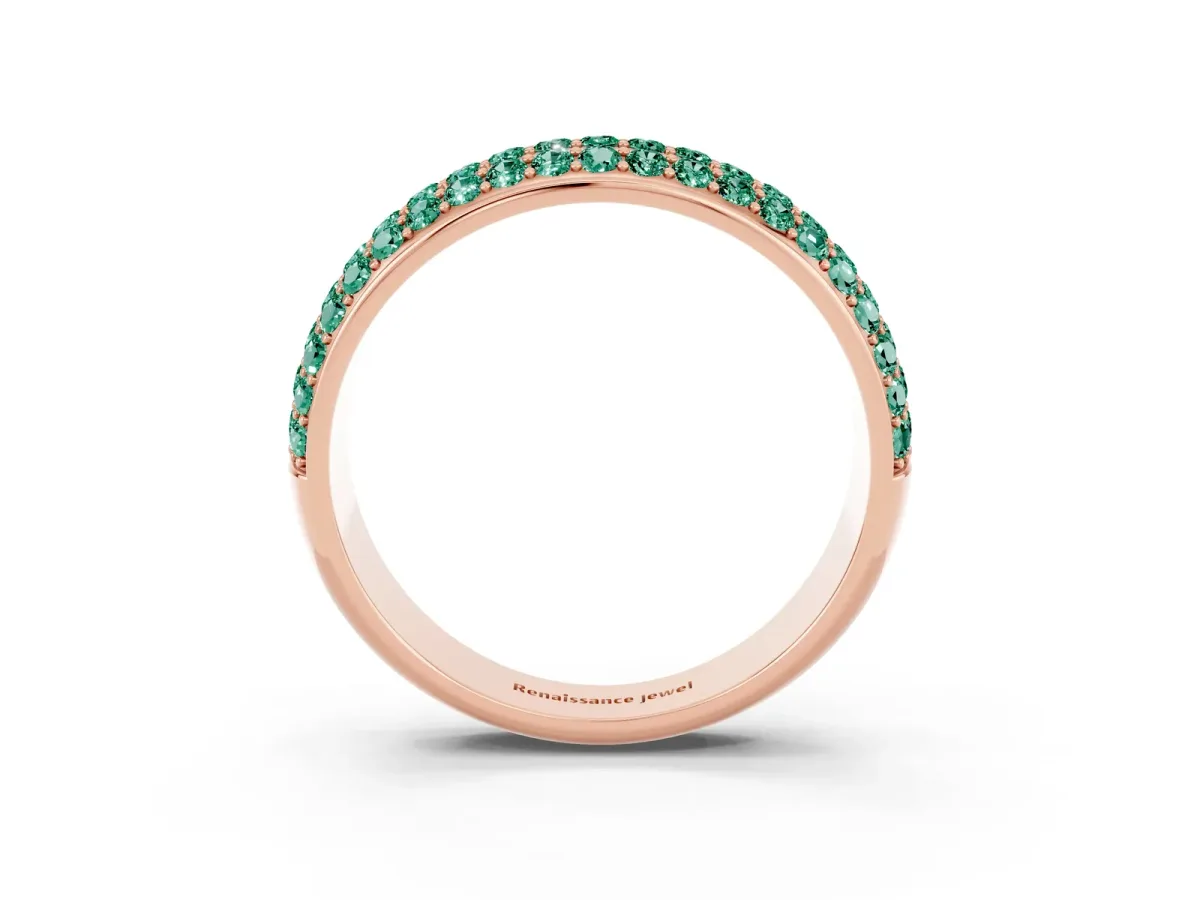 Three-Row Round Green Sapphire Eternity Band with Shared Prong Setting Rose gold