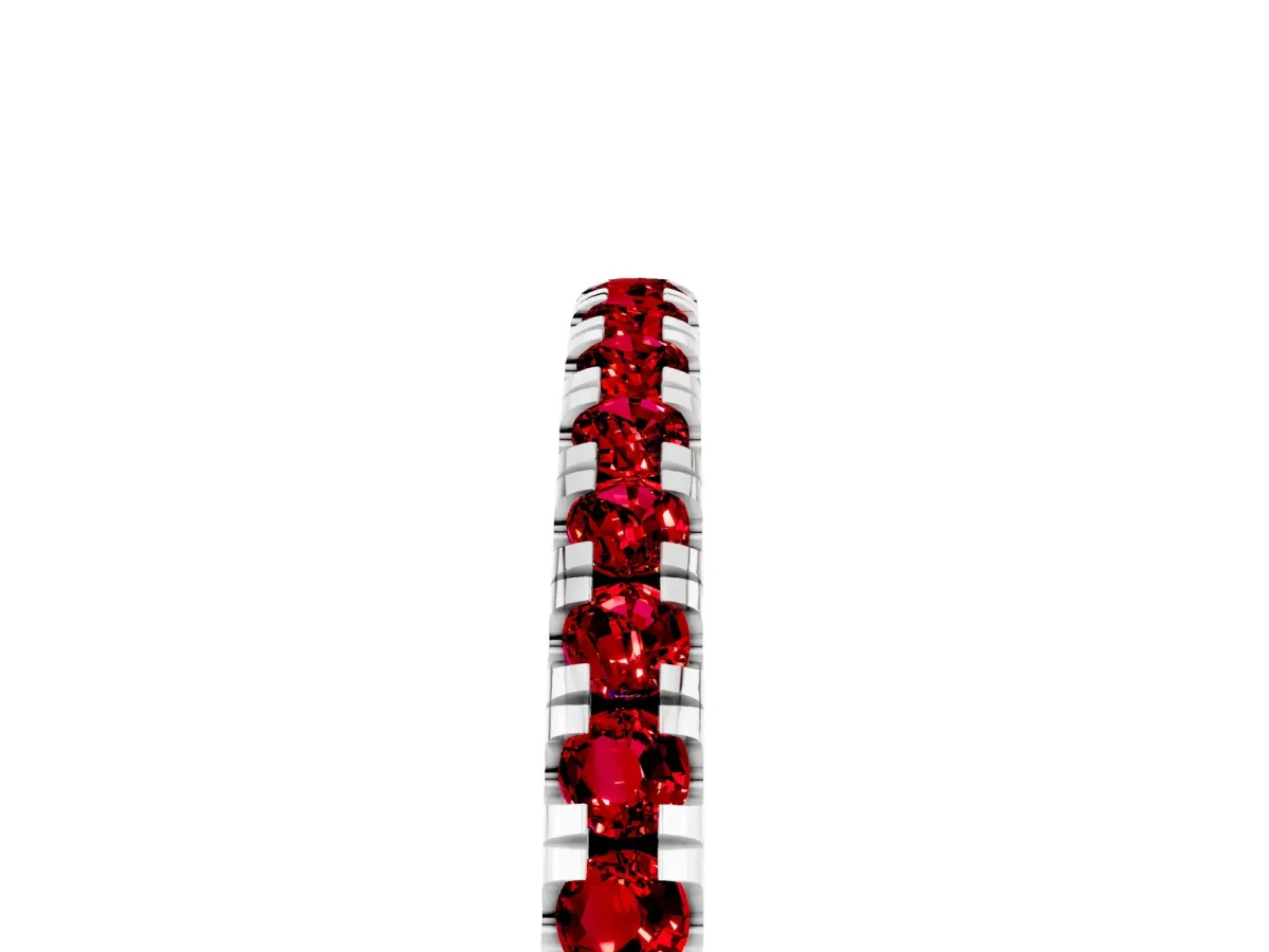Pavé Round Ruby Half Eternity Band with Shared Prong Setting Silver