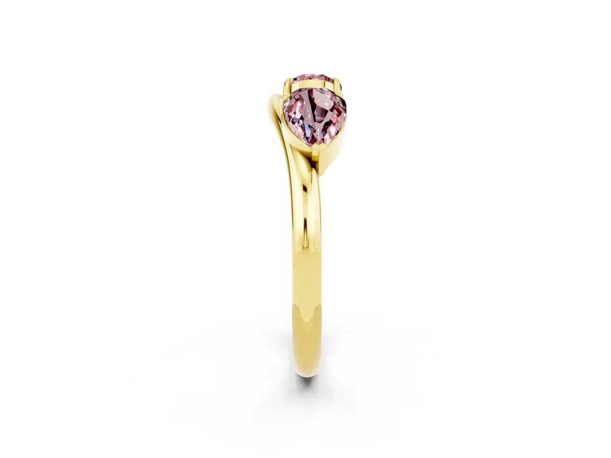 Two-Stone Pear Morganite Bypass Ring with Prong Setting Yellow gold