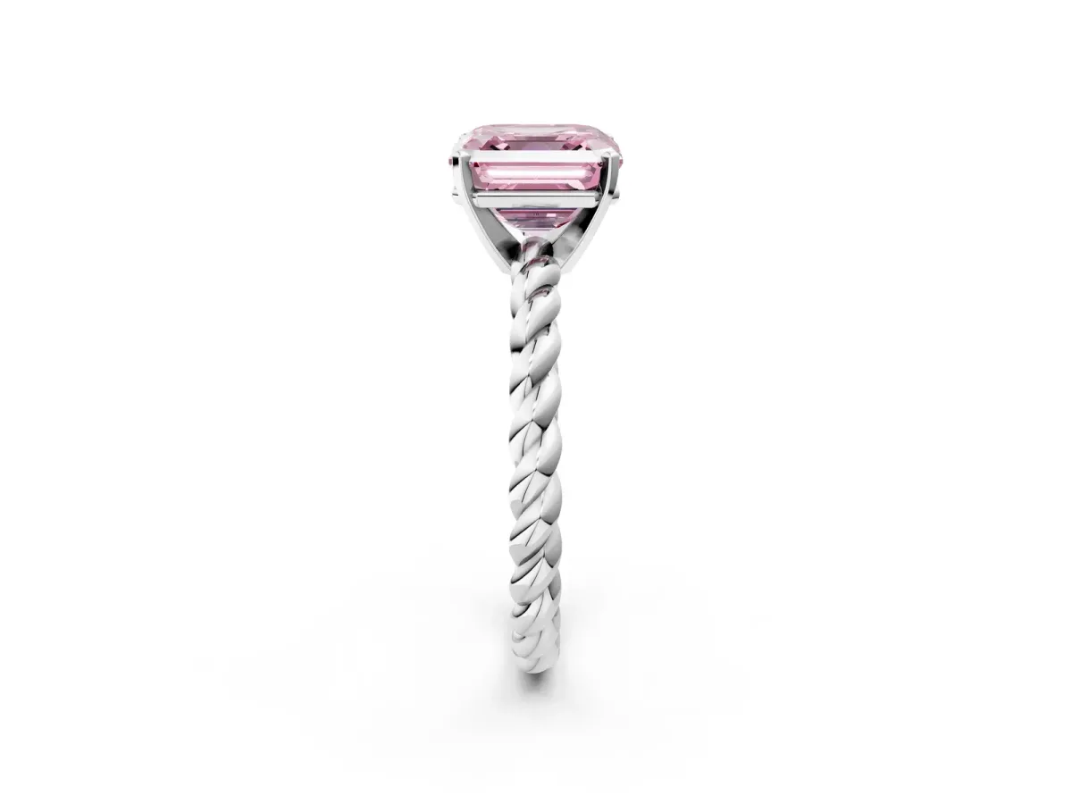 Fancy Pink Asscher Cut Cut Solitaire Twisted Band with Four-Prong Setting Platinum