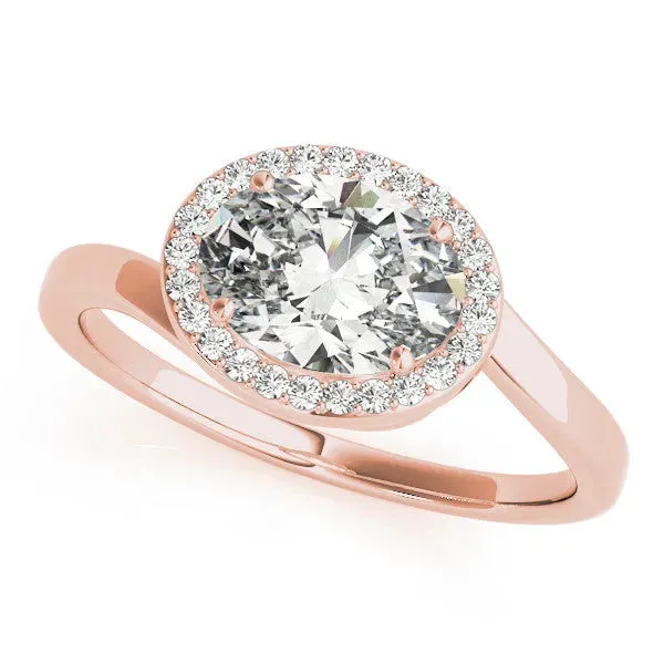 Oval Cut Diamond Bezel Halo Ring with Plain Band Rose gold