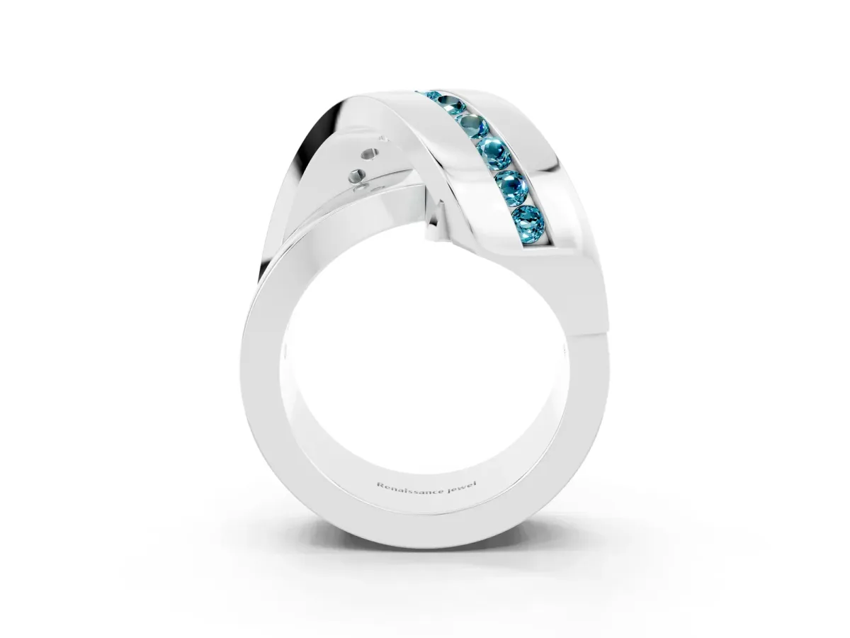 Pavé Round Blue Topaz Crossover Band with Channel Setting Silver