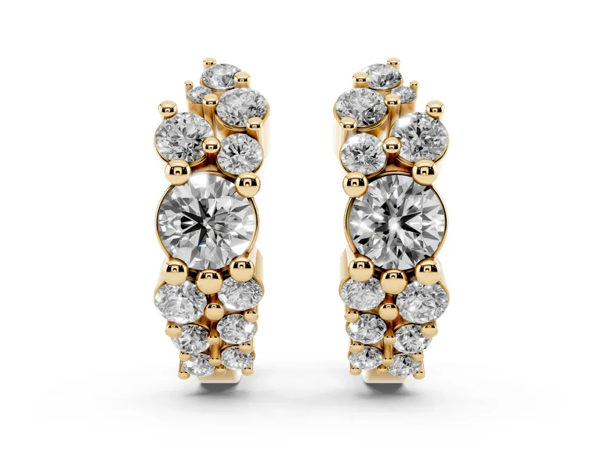 Round Diamond Hydrangea Bouquet Hoop Earrings with Diamond Accents Yellow gold