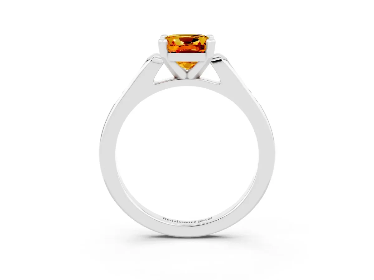 Cushion Cut Citrine Solitaire Ring with Channel Set Round Band and Prong Setting Silver
