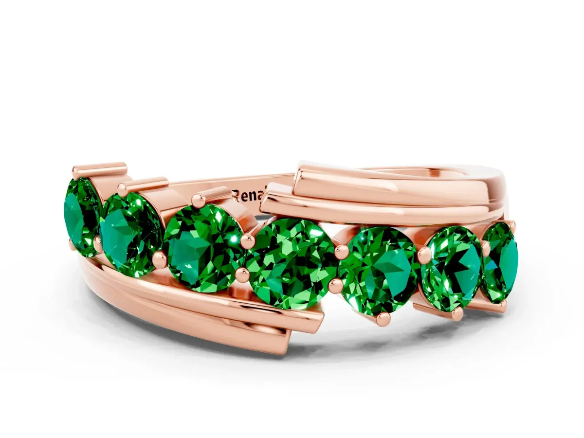 Round Emerald Wave Band with Channel and Shared Prong Setting Rose gold
