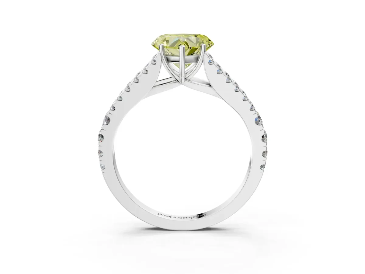 Fancy Yellow Heart Cut Diamond Split Shank Pavé Engagement Ring with Four-Prong Setting White gold