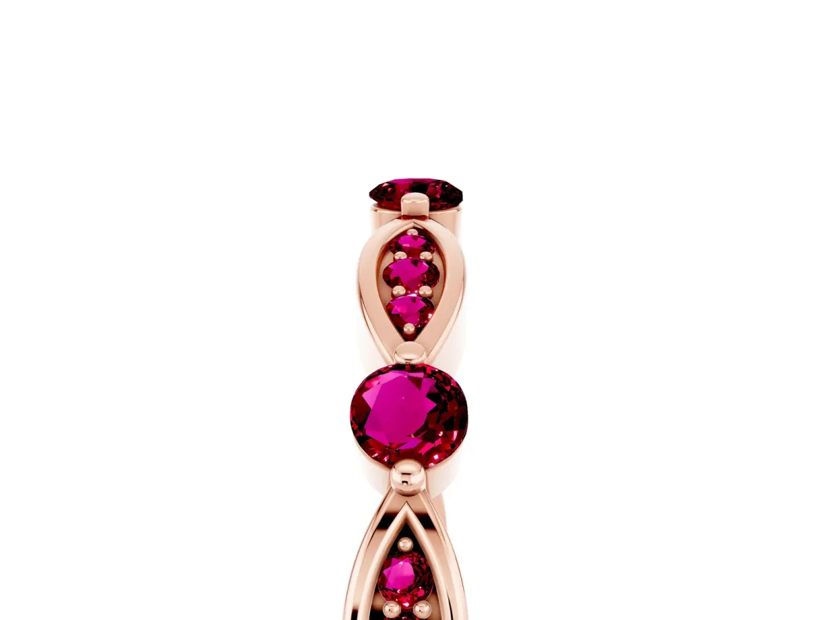 Marquise and Round Garnet Milgrain Band with Bezel Setting Rose gold