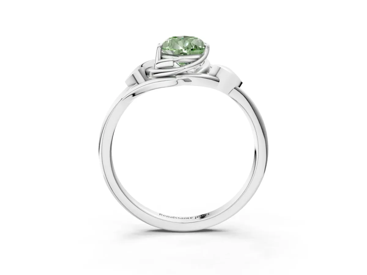 Fancy Green Pear Cut Diamond Solitaire Ring with Twist Band and Four-Prong Setting Platinum