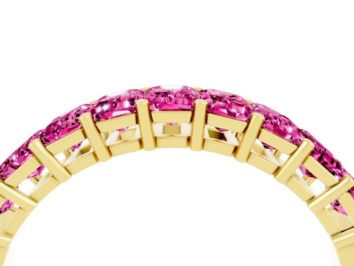 Emerald Cut Pink Sapphire Prong-Set Eternity Band Yellow gold