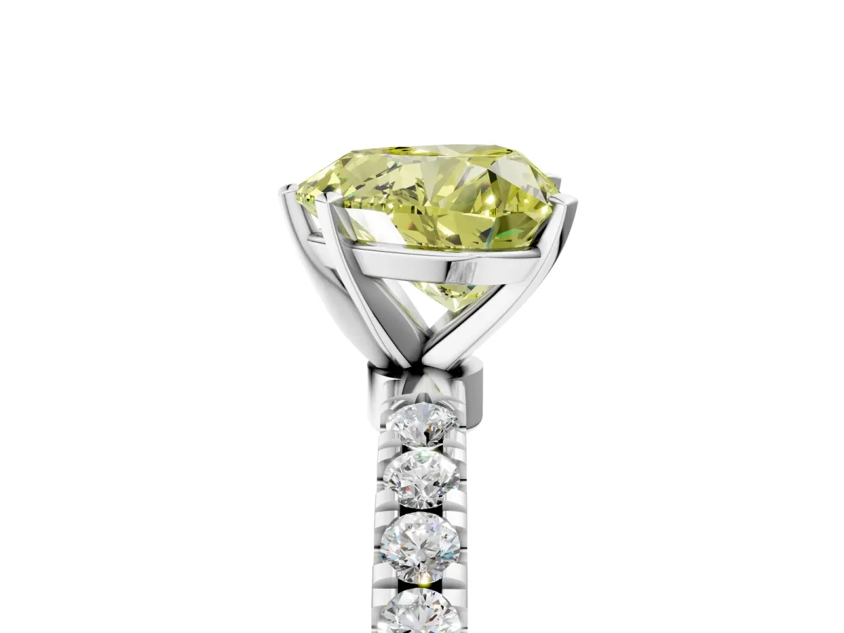 Fancy Yellow Heart Cut Diamond Solitaire Ring with Pavé Accents and Four-Prong Setting Silver