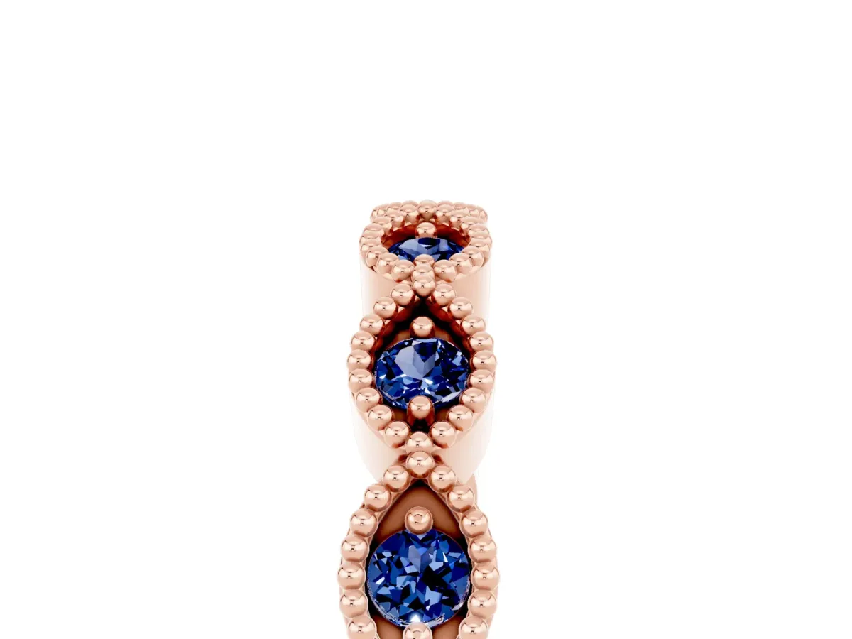 Milgrain Marquise Blue Sapphire Half Eternity Band with Bezel Setting Rose gold