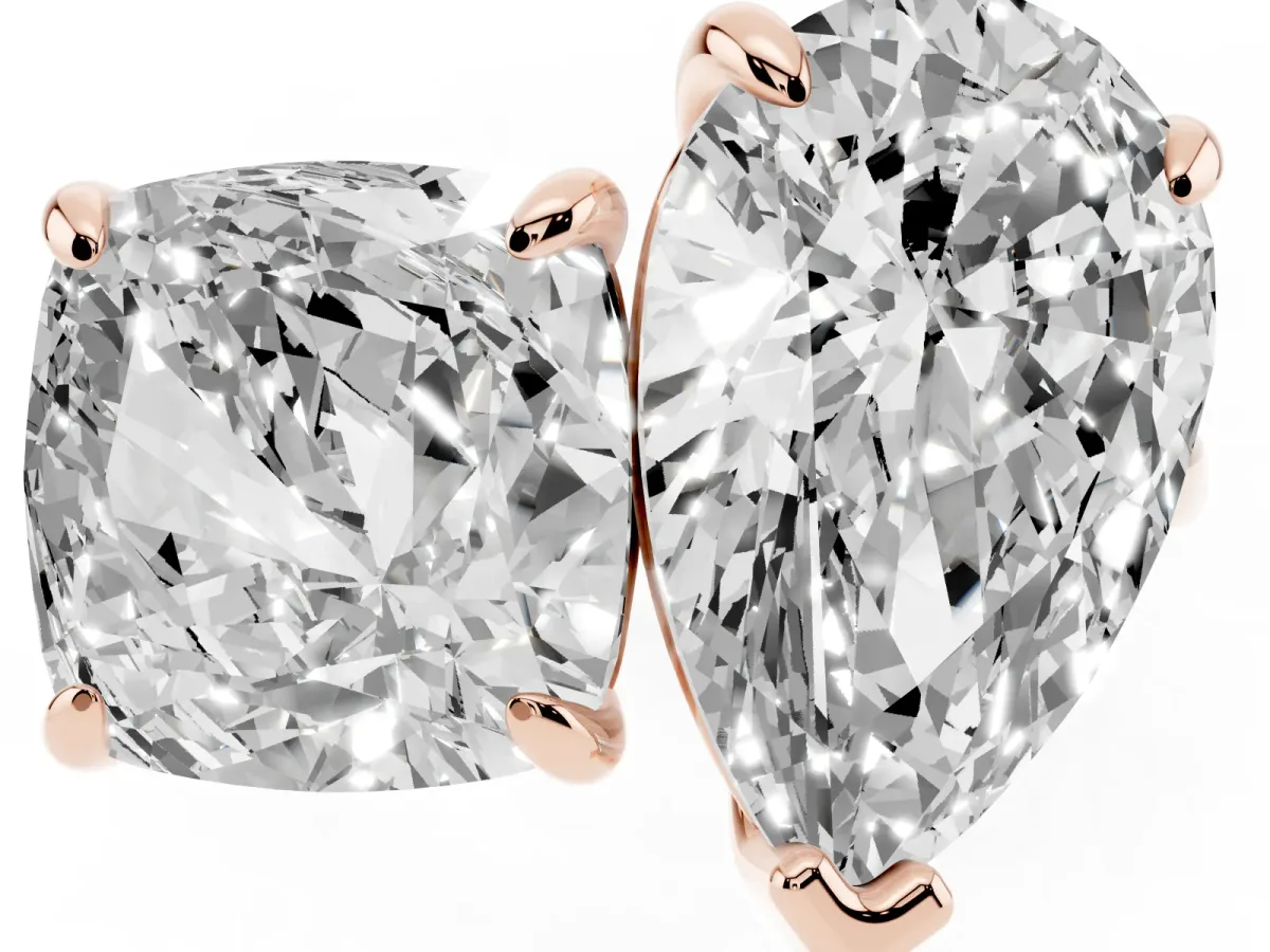 Pear and Cushion Toi Moi Ring with Prong Setting and Plain Band Rose gold