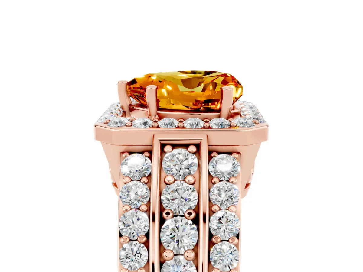 Heart Cut Halo Citrine Ring with Round Split Shank and Prong Setting Rose gold