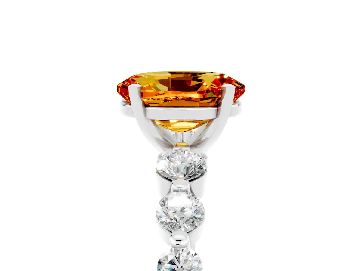 Oval Cut Solitaire Citrine Ring with Pave Band and Four-Prong Setting Silver
