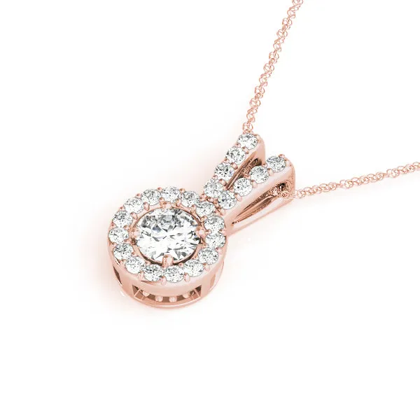 Round Halo Diamond Pendant with Prong Setting Rose gold