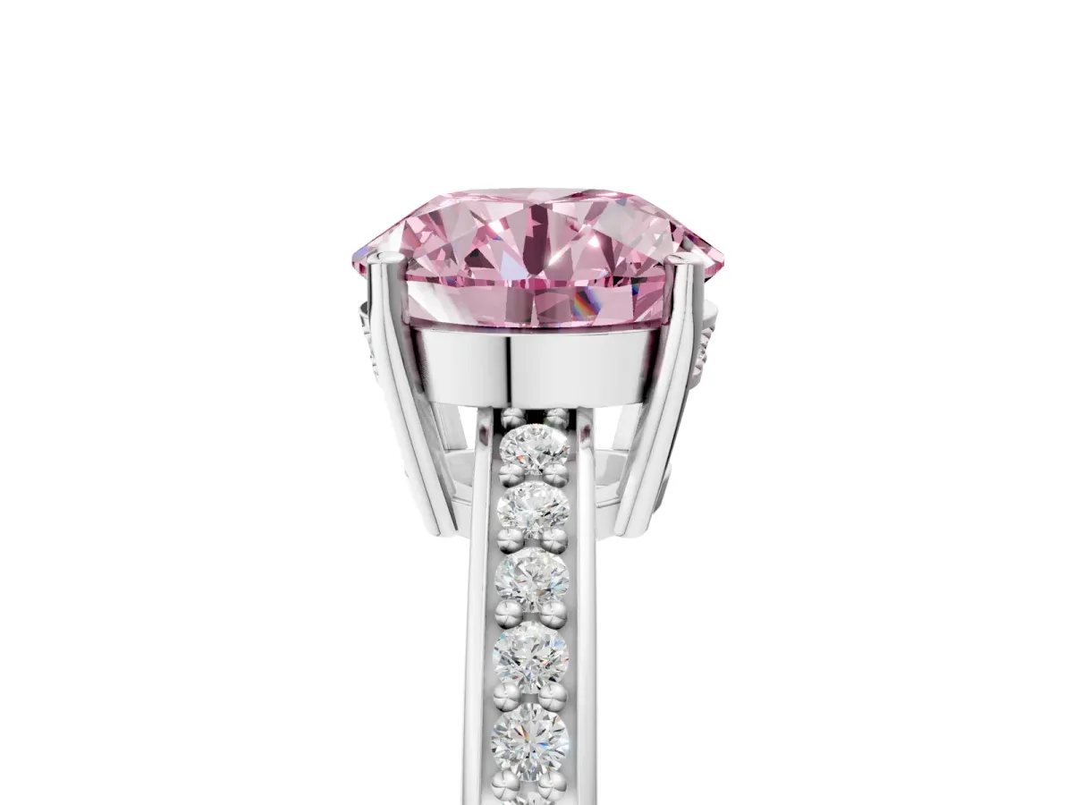 Fancy Pink Round Cut Solitaire Pavé Band Prong Setting Ring Silver