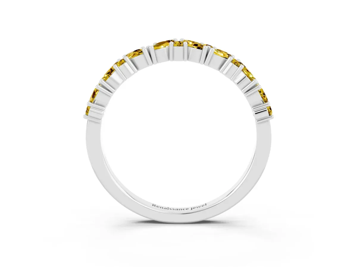Marquise and Round Yellow Sapphire Vine Eternity Band with Prong Setting Silver