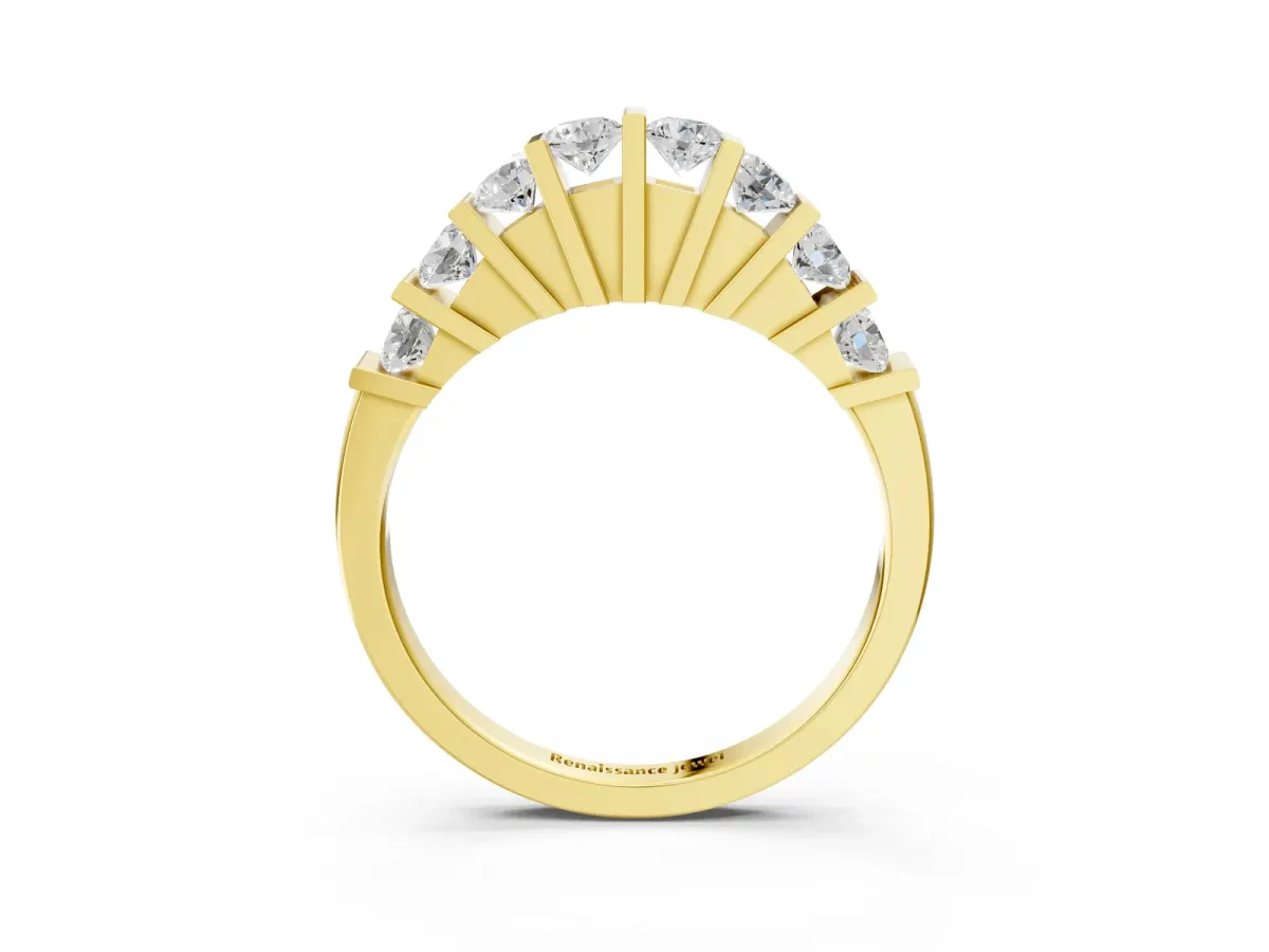 Channel Set Round Diamond Half Eternity Band with Bar Prong Setting Yellow gold
