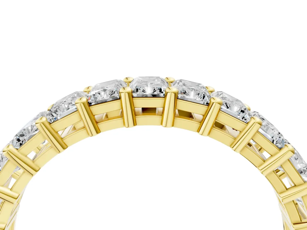 radiant Cut eternity band with shared prong setting Yellow gold
