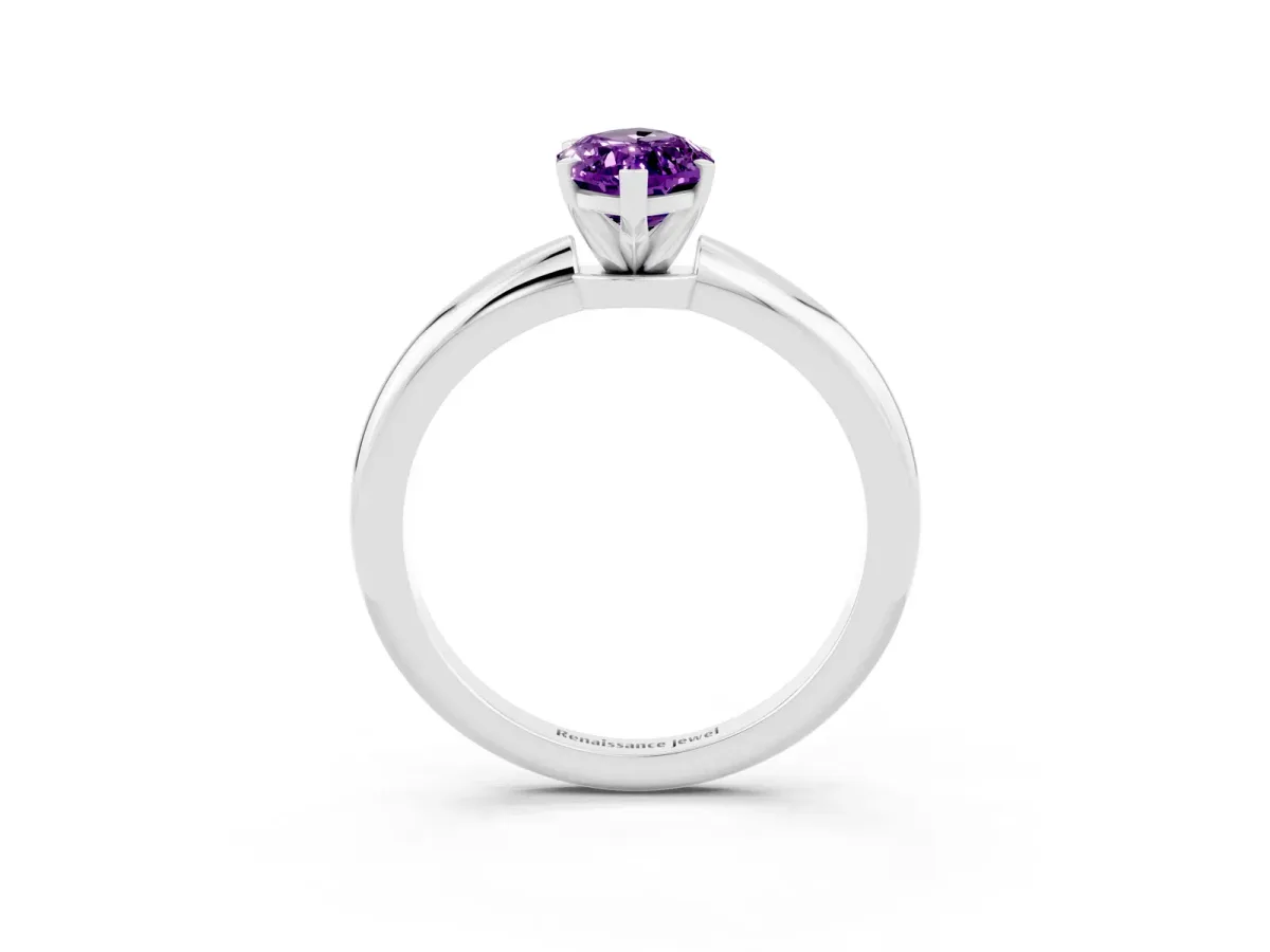 Marquise Cut Amethyst Solitaire Ring with Six-Prong Setting and Classic Band Silver