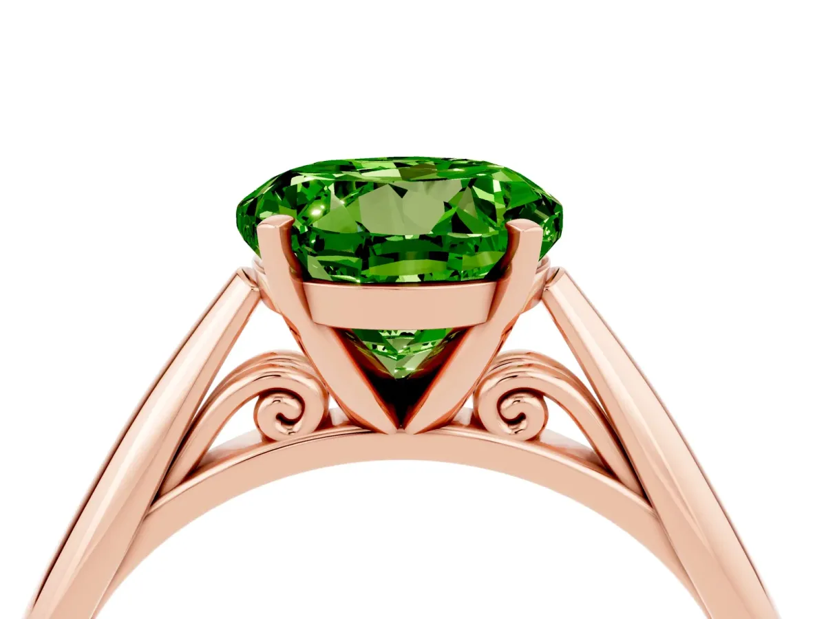 Round Cut Peridot Solitaire Engagement Ring with Cathedral Setting and Four-Prong Mount Rose gold