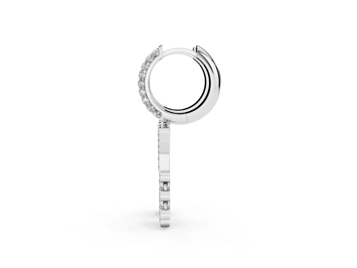 Round Diamond Initial Y Huggie Hoop Earrings Silver