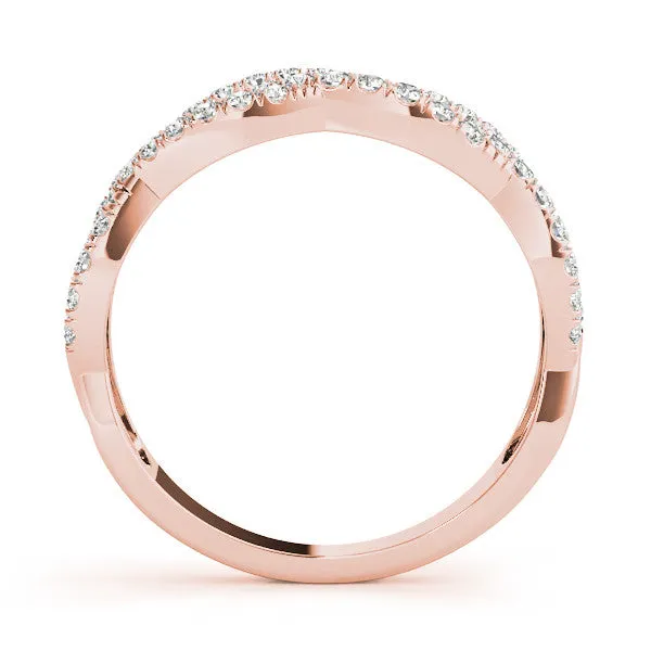 Pave Round Diamond Twist Band with Shared Prong Setting Rose gold