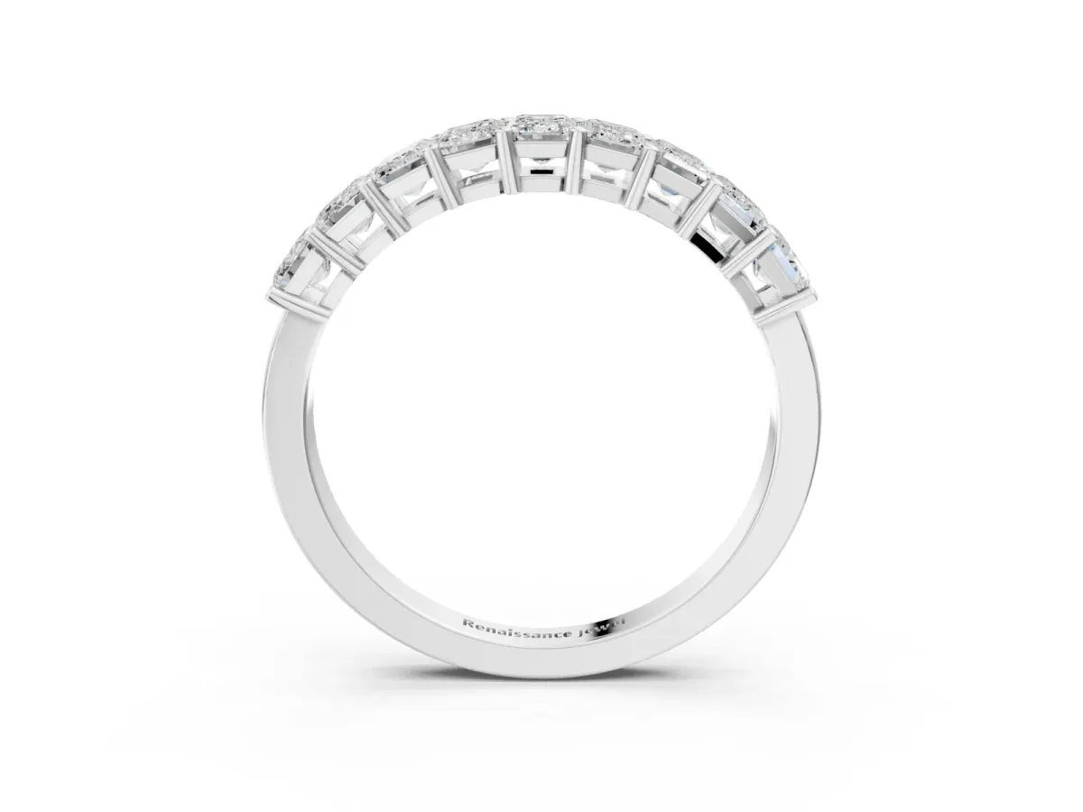 Emerald Cut Diamond Prong-Set Eternity Band Silver
