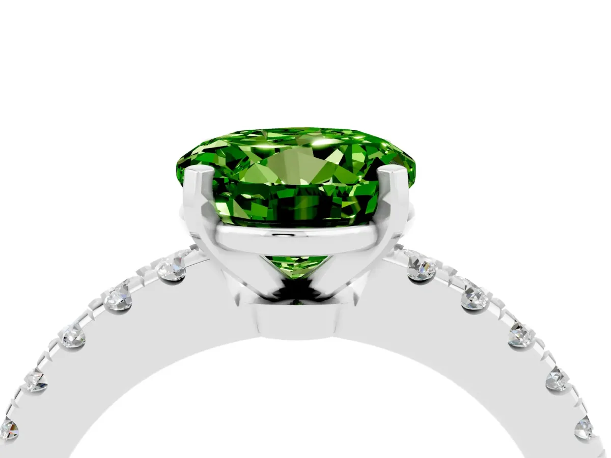 Round Cut Solitaire Peridot with Pavé Band and Four-Prong Setting Platinum
